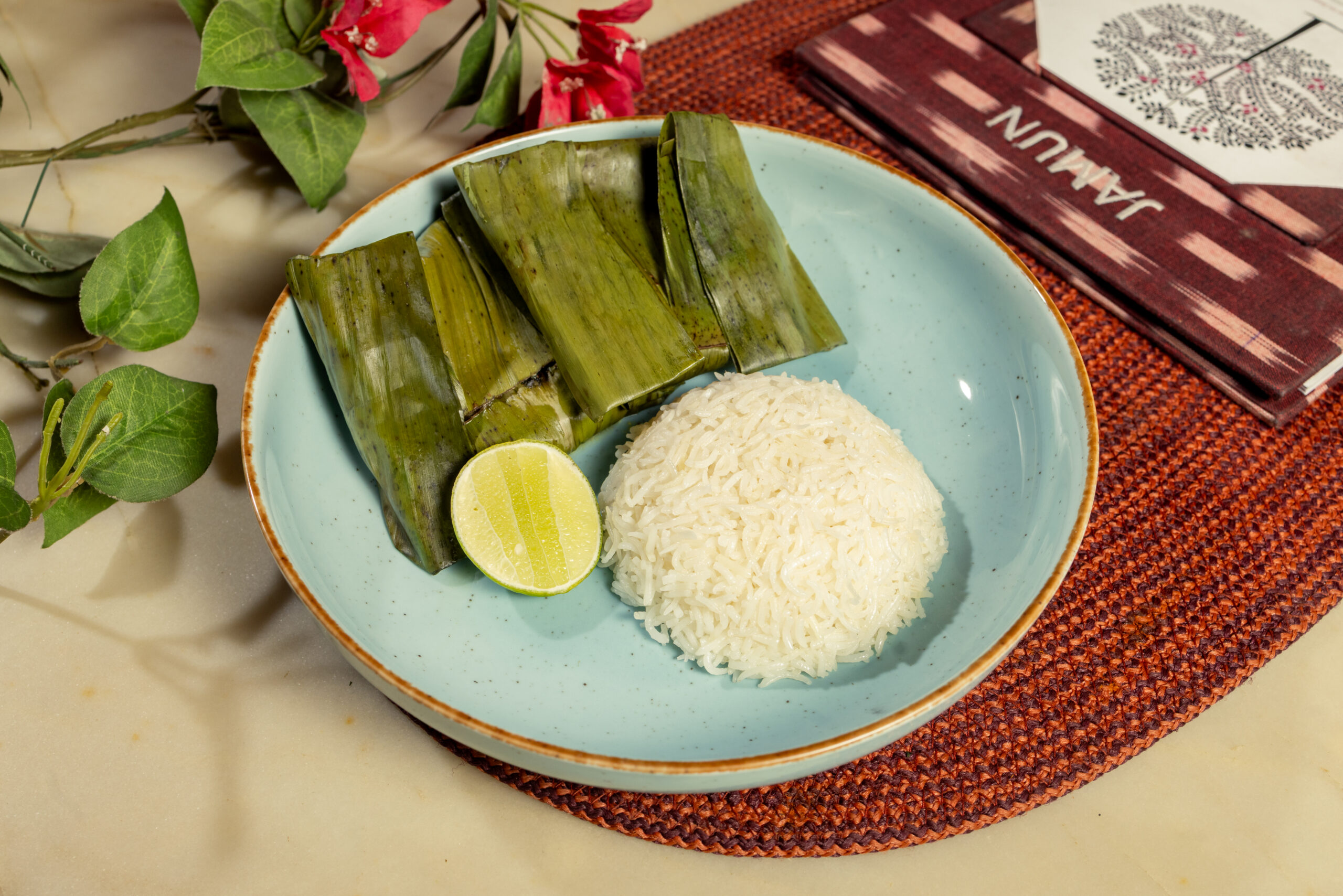 Paneer paturi with steamed rice